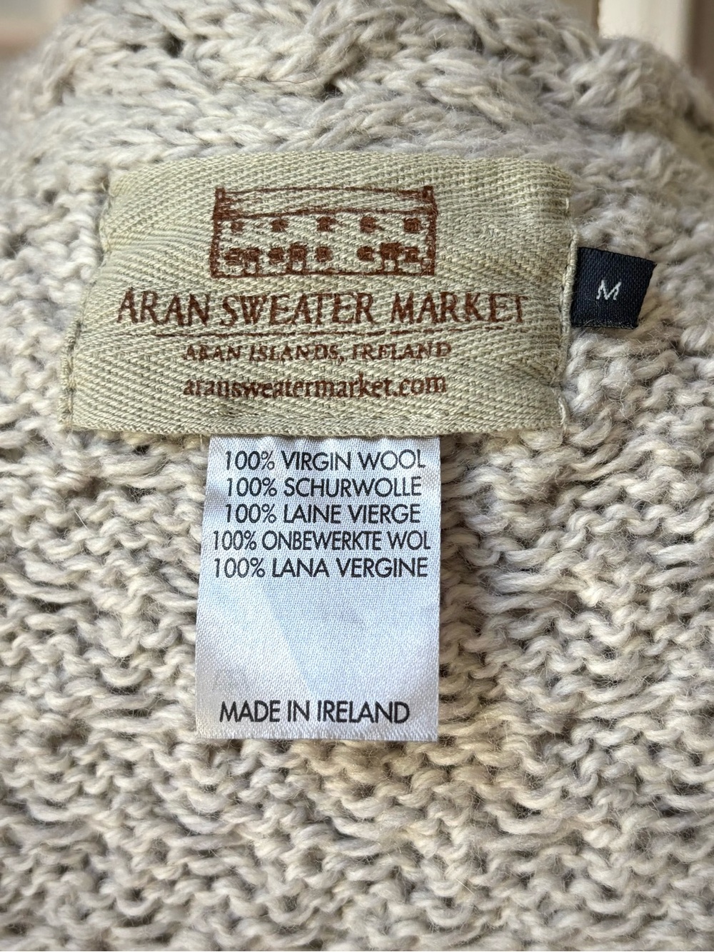 Aran Sweater Market Waterfall Cable Cardigan 100% Virgin Wool Ireland M - Picture 10 of 13